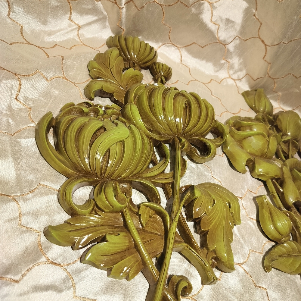 Rare Pair Vintage 1962 Syroco Flower Wall Hanging Plaque A-4460 & B-4460 Floral - Picture 5 of 10